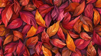 Fototapeta premium Bright autumn leaves blanket the forest floor, showcasing a stunning array of warm colors