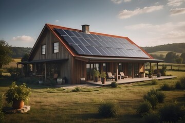 Obraz premium Energy efficient home with solar panels on the roof.