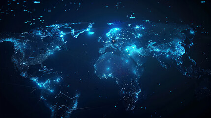 world map with global connection illustration in light hologram, version 10