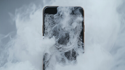 Broken smartphone overheating smoking