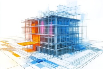 Obraz premium Abstract Architectural Blueprint of Modern Building Design
