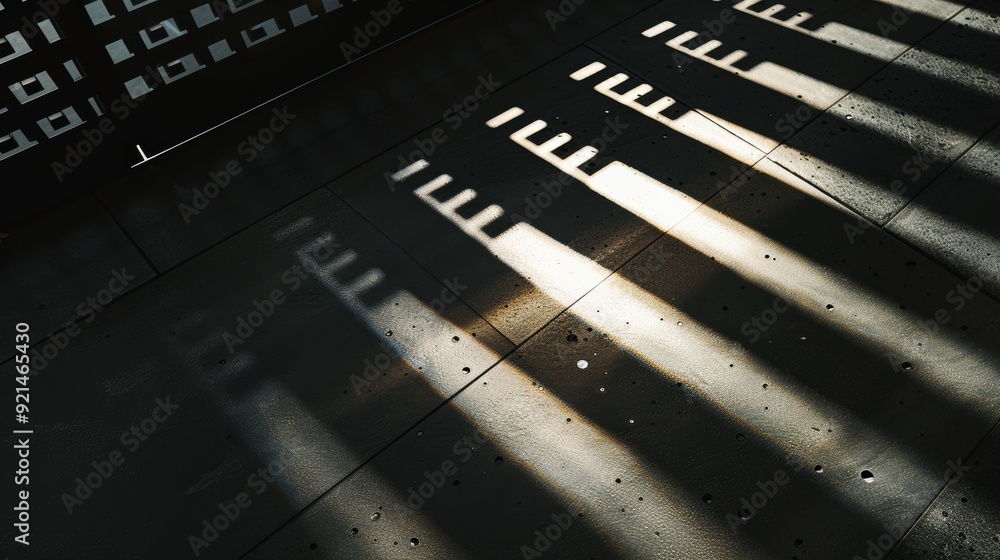 Poster abstract pattern of light and shadows created by sunlight streaming through a window onto the floor
