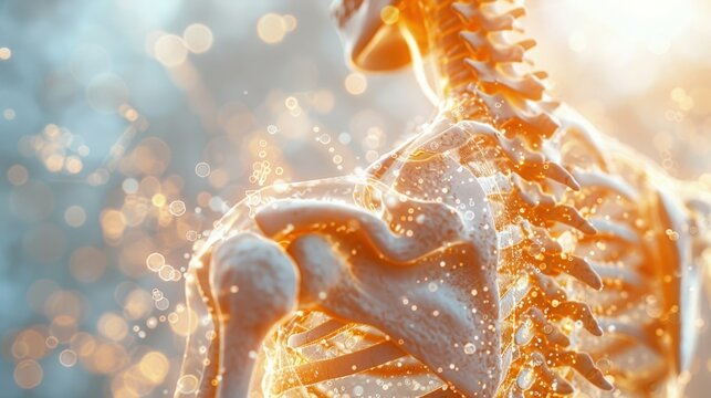 3D rendering of the skeletal system with annotated joint analysis, [medical research], [orthopedic health].