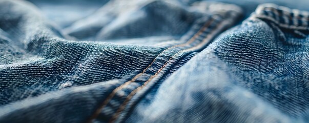 Close-up of Blue Denim Fabric with Stitching