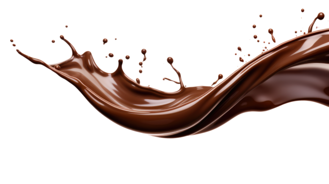 Dark chocolate liquid splash isolated on transparent white background, clipping path