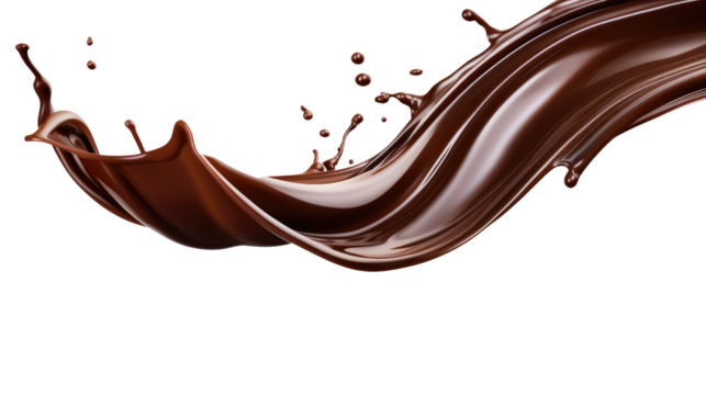 Dark chocolate liquid splash isolated on transparent white background, clipping path