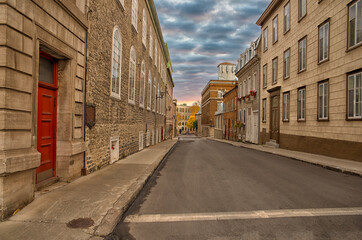 Street in Old Quebec City in Canada. Fall season time.