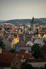 Prague, Czech Republic, panoramic shot of the city center at sunset