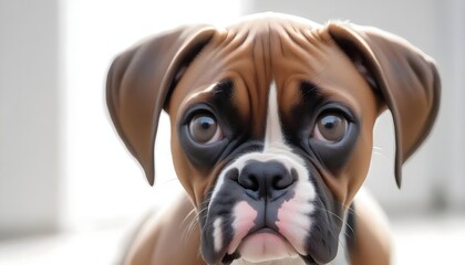 Boxer Puppy Dog Studio Close-Up Portrait. White Background.
