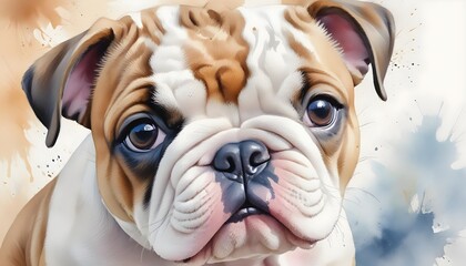 Bulldog Puppy Dog Close-Up. Studio Portrait. White Background.