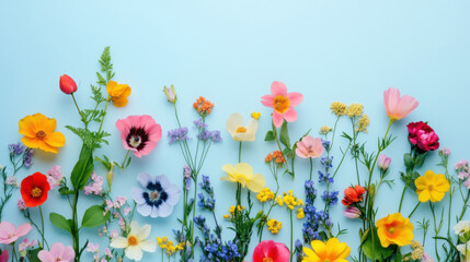 Colorful flowers on a background in pastel tones