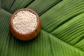 Starch tapioca pearls in the bowl - Manihot esculenta.