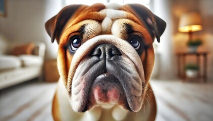 Bulldog Dog Close-Up. Studio Portrait. White Background.