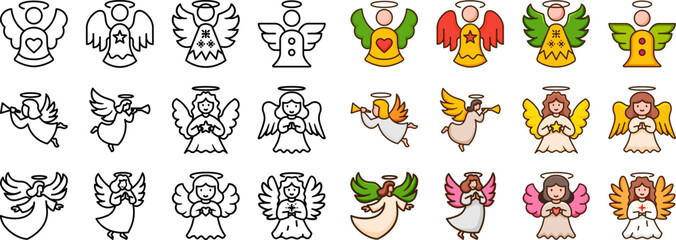 Christmas angel icon. Outline design element. isolated vector silhouette image