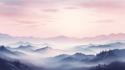 Fototapeta premium Minimalistic mountain landscape with soft colors flat design, front view, nature theme, watercolor, complementary color scheme