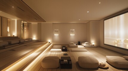 Obraz premium Minimalist Interior Design with Wooden Floor and Plush Seating