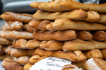 French artisan bakery in Bordeaux, rye and wheat bread and baguettes, France, french food
