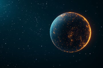 Obraz premium Stunning view of a glowing planet in a starry space, showcasing vibrant colors and intricate patterns on its surface.