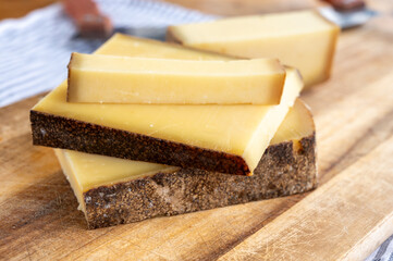 French aged in caves cheese Comte, made from unpasteurised cow milk Prestige,  Vieille Reserve close up