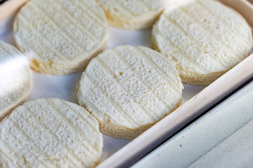 Rocamadour soft goat AOC cheese with soft rind produced on farm in Perigord and Quercy takes its...