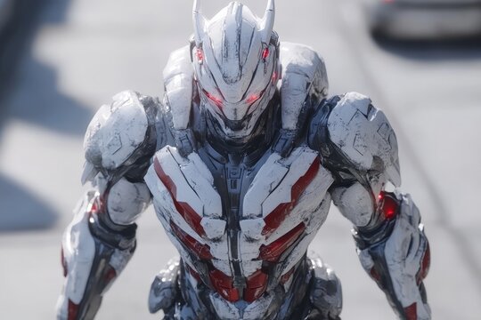 Futuristic armored robot warrior in action showcasing advanced cybernetic technology in a dynamic pose