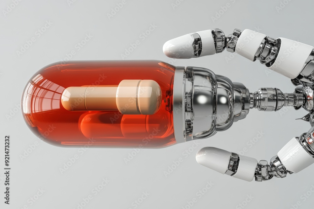 Poster red eyed robot in a laboratory setting showcasing advanced diagnostic capabilities