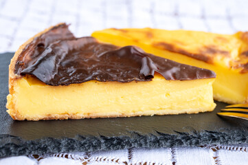 Sweet dessert, cheesecake or custard flan, close up