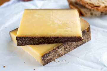 French aged in caves cheese Comte, made from unpasteurised cow milk Prestige,  Vieille Reserve close up