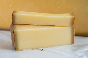 French aged in caves cheese Comte, made from unpasteurised cow milk Prestige,  Vieille Reserve close up
