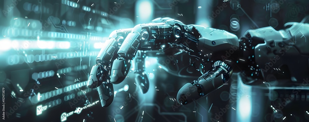 Poster robotic hand interacting with a digital interface