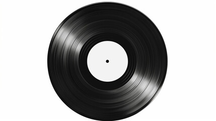 Vinyl Record on White Background. Close-up of black vinyl record isolated on a white background, showcasing classic music nostalgia and retro design.