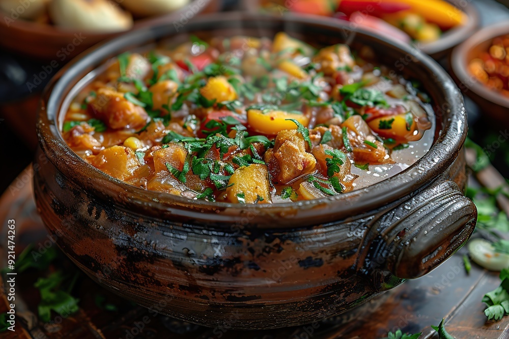 Canvas Prints steaming hot stew in a clay pot