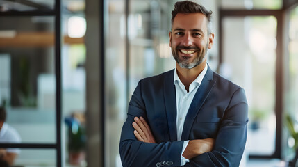 Fototapeta premium Confident Businessman: Businessman standing confidently with his arms folded, smiling 