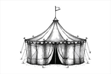 Circus Tent icon Silhouette, Circus Tent Symbol with flag silhouette vector