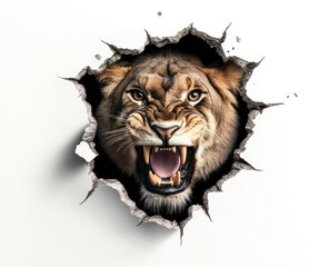 ferocious lion breaking through the wall in stunning 3d artwork