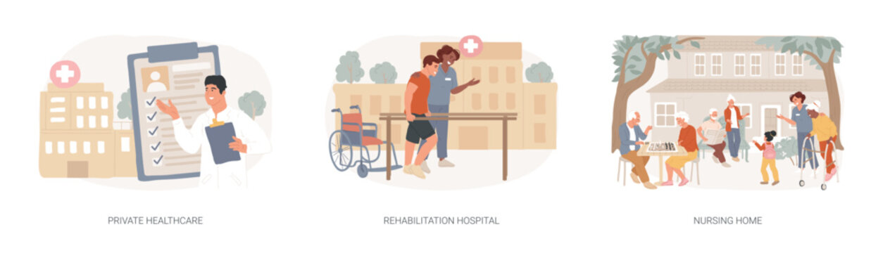 Medical facility isolated concept vector illustration set.