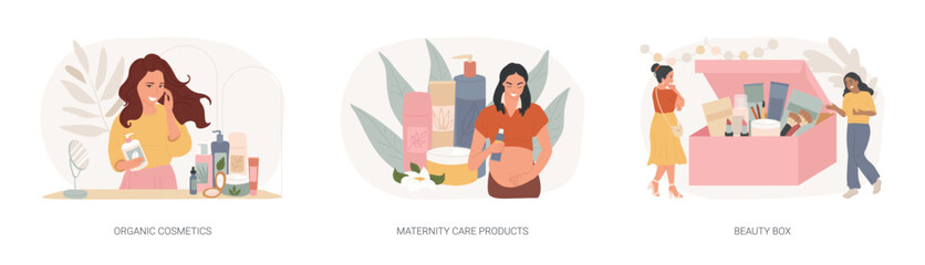 Natural cosmetics isolated concept vector illustration set.