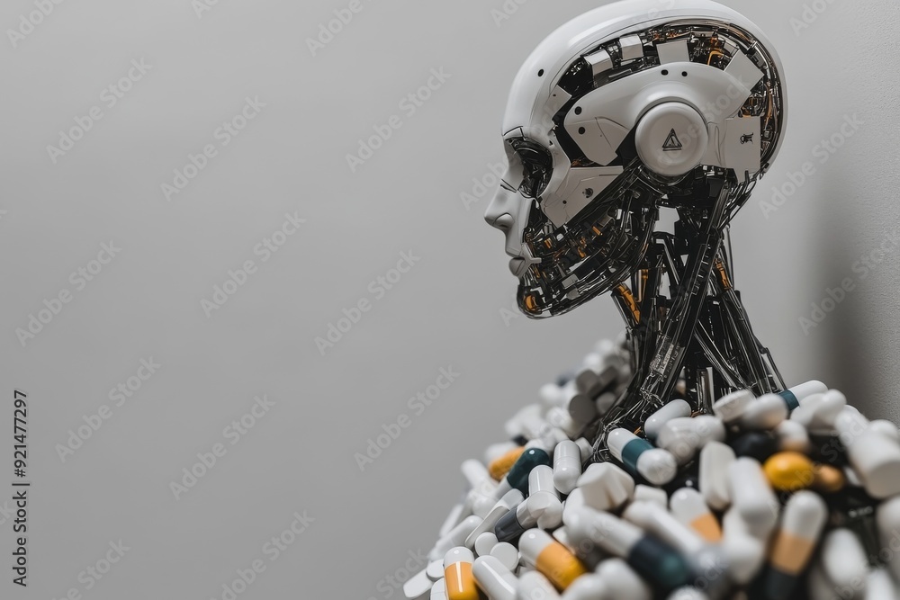 Poster intricate robotic head revealing complex inner workings symbolizing transparency in technology