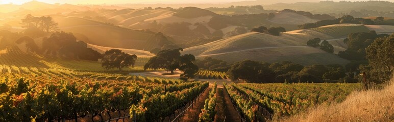 Naklejka premium Rolling Hills and Vineyards at Sunset
