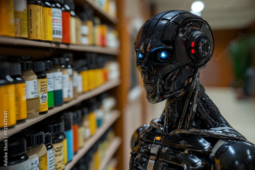 Poster cybernetic head with exposed wires and circuits highlighting the raw intricacies of robotic engineer