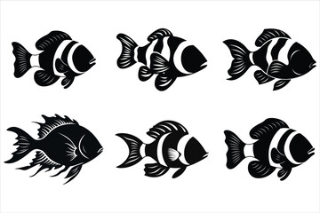 Clownfish Silhouette Bundle Set, Clownfish Vector Illustration 