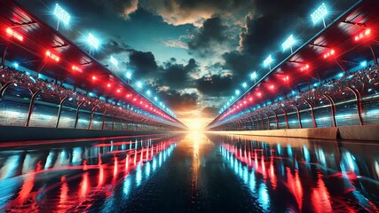 Race Track Finish Line at Night with a Wet Asphalt - Powered by Adobe