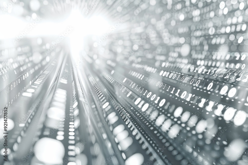 Poster Abstract Background with Binary Code and Bokeh Lights