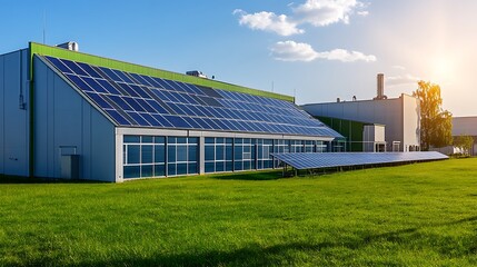 Solar Panels on a Modern Industrial Building