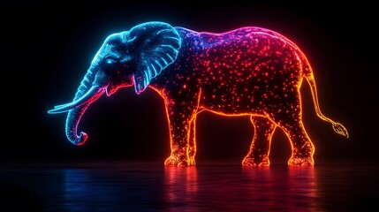 Auspicious Elephant with Neon Lights: An elephant depicted with neon lights and dynamic colors, reflecting modern power and good fortune