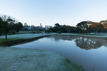 Frost in Barigui Park in Curitiba.
