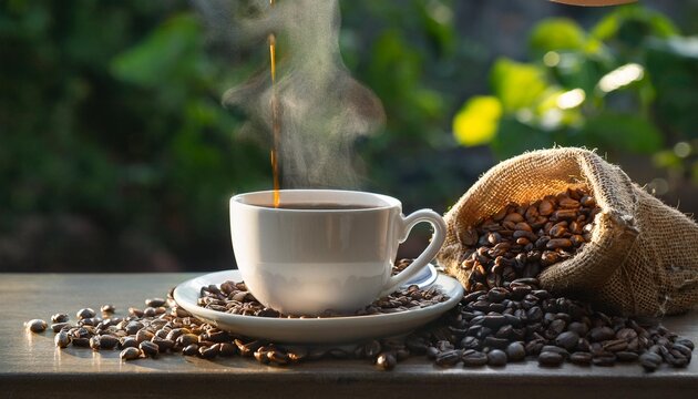 sirviendo una taza de cafe caliente