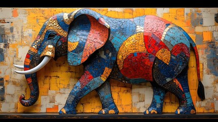 Auspicious Elephant with Modern Motifs: An elephant featuring contemporary motifs and bold design elements, symbolizing power and success