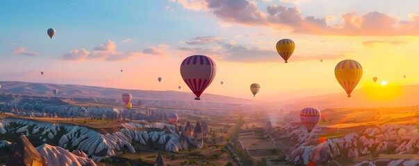 Obraz premium Hot Air Balloons Soaring Over Cappadocia at Sunset