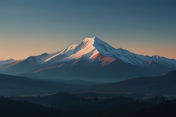 Fototapeta premium A serene mountain landscape with a clear blue sky, showcasing the grandeur and beauty of nature. Minimal and Simple, Generative AI